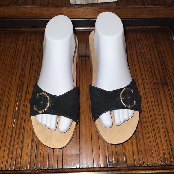 COACH BLEEKER SLIDE SUEDE SANDALS BLACK COLOR SIZE 9 EXCELLENT COMFORTABLE - Picture 2 of 6